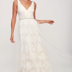 Sweet love ivory lace beaded maxi dress